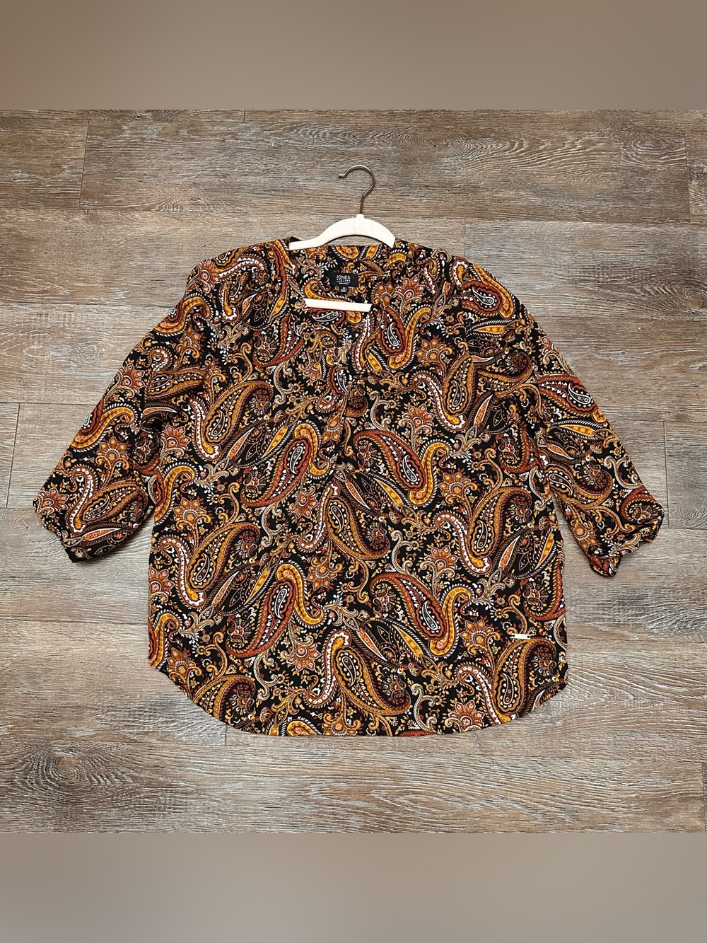 Jones New York Paisley Button-Front Blouse in Black, Brown, Gold